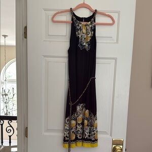 White House Black Market Elegant Black and Yellow Floral Lemon Summer Dress